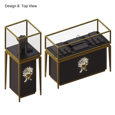 Brush Golden Inox Custom Jewelry Showcase Match Black Wood Storage Com Iluminação