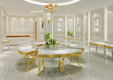 Ouro de aço inoxidável vitrines de vidro de luxo de madeira combinada com espelho