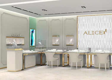 Matte Pure White Jewellery Shop Display Cabinets Dimensões personalizadas Para Shopping Mall