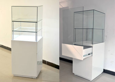 Caixas de visualização de jóias de vidro branco de madeira com fechaduras 500 X 500 X 1500 mm