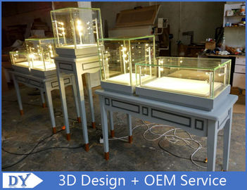Bonito vidro moderno de madeira em cinza Jewellery Design Counter com luz LED
