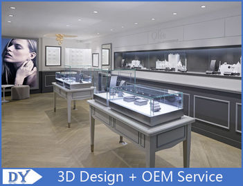 Bonito vidro moderno de madeira em cinza Jewellery Design Counter com luz LED